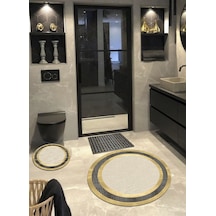 Aronya - Krem, Pamuk Dokuma Taban Yuvarlak Banyo Halısı 100x100-60x60-40x60 Cm 3 Lü Set Arb8072 Krem