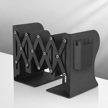 Ayarlanabilir Teleskopik Metal Kitap Tutucu, Masaüstü Kitap Desteği Ve Raf Düzenleyici Stand, 9-42 Cm Genişleyebilir, Mıknatıslı Kalemlik Hediyeli Siyah