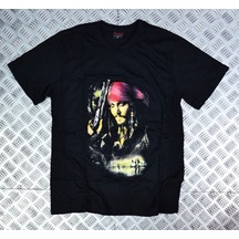 Karayip Korsanları Film Jack Sparrow Karakter Baskılı Unisex %100 Pamuk Beyaz T-shirt SIYAH