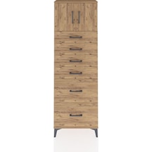 Arges Dolap Tek Raflı 6 Çekmeceli 2 Kapaklı 60x30x182 Çam-çam Çam