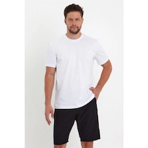 Barlashive Erkek Düz T-shirt Kısa Kol Bisiklet Yaka Regular Fit Rahat Kalıp Günlük Tişört - Beyaz Çok Renkli