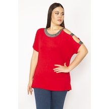 Şans Kadın Kırmızı Tek Omuzu Ve Yakası Sim Detaylı Bluz 65n29510-sarı Sarı