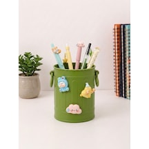 Sevimli Stickerlı Masaüstü Kalemlik Organizer - Yeşil