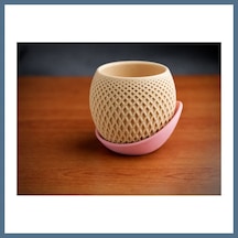 Buradabulabilirsin 3d Baskı Küre Saksı - Kafes Dokulu İki Parçalı Dekoratif Saksı - Bej-pembe Bbz