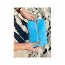 Pufcase Toscana Peluş Kumaş, Makyaj Çantası 10x20x10 Cm İthal Tüy Dökmez Açık Mavi