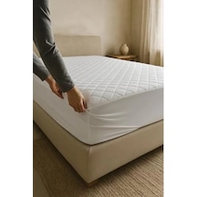 Pamuklu Kapitone Fitted Yatak Alezi, Beyaz 120 X 200 Cm Açık Gri