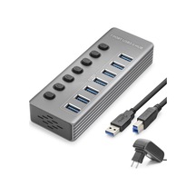 Usb 3.0 Anahtarlı Güç Adaptörlü Hub 7 Port 5 Gbps Gri Hdx7047