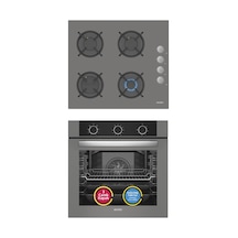 Simfer 9 Fonksiyon QS Mekanik Gri Büyük Pop-Up 2'li Ankastre Set (8222 Fırın + 3538 Ocak)