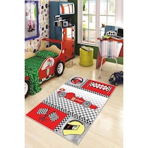 Kırmızı Kaymaz Tabanlı Yıkanabilir Arabalı Çocuk Halısı Kd31n11