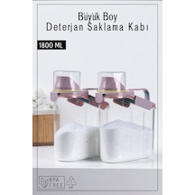 2 Adet Contalı Sızdırmaz Deterjan Saklama Kabı / 1800 Ml / Pembe Pembe
