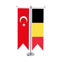 Masa Üstü Kırlangıç Belçika + Türk Bayrağı + Krom T Direk Masa Ba