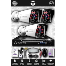 Turkno 3 Kameralı Karia 3 Dış Kamera Set 100 GB HDD Full HD Gece Görüşlü Güvenlik Kamerası Sistemi