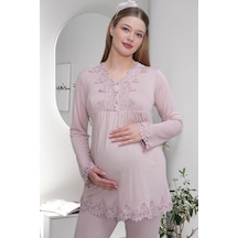 Mecit Pijama Mecit 1501 Bayan Hamile Lohusa Gül Kurusu Uzun Kol Pijama Takımı