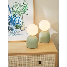 Modern Abajur Mint Green Beyaz Glop Camlı Masa Lambası Yeşil