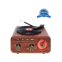 Nostaljik Tasarım Plak Çalar Görünümlü Radyolu Bluetooth Hoparlör Retro Müzik Plak