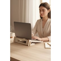 Ergonomik Ahşap Laptop Standı Laptop Yükseltici Dekoratif Ve Tüm Modellerle Uyumlu