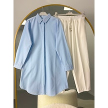 Lovie Moda Basic Oversize Tunik Gömlekli Takım Mavi