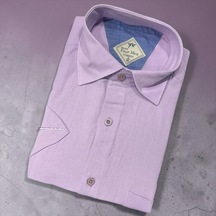 Eren Style Linen Keten Klasik %100 Cotton Kısa Kollu Terletmeyen Gömlek Lila