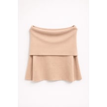 Mixray 7009 Kadın Madonna Yaka Triko Bluz Camel