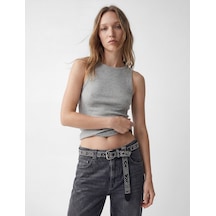 Koton Slim Fit Kolsuz Kayık Yaka Atlet Kar Melanj 6sal30118ık Gri Melanj