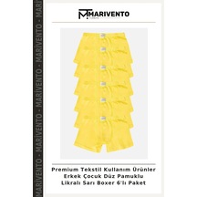 Marivento Premium Tekstil Kullanım Ürünler Erkek Çocuk Düz Pamuklu Likralı Sarı Boxer 6'lı Paket