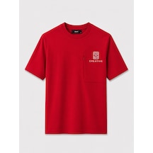 Xint Kırmızı Pamuk Dokulu Oversize Tişört 502175