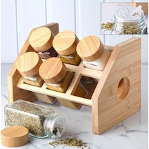 6 Lı Bambu Stantlı Cam Baharatlık, Baharat Takımı 3870 Sarı