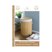 Kirlisepeti Decohandy Yuvarlak Doğal Hijyenik Çamaşır Kutusu Banyo Şık Tasarım Bambu Kirli Sepeti - Çok Renkli