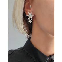 Kar Tanesi Model Kristal Taşlı Küpe Silver