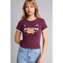 Defacto Fıtted Baskılı Ribana Tişört G2511ax26spbr232 Bordo-br232