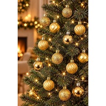 Yılbaşı Ağacı Süsü Karışık Desenli Gold Cici Top 3 Cm 24lü Diğer