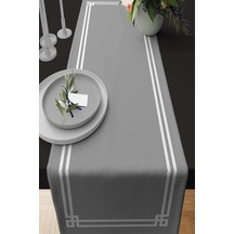 Gri Çerçeveli Desen Premium Masa Örtüsü Runner Rnr280n11