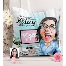 Kişiye Özel Bayan Genel Müdür Karikatürlü Saten Yastık - 1