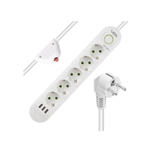 Lexroo Akım Korumalı, 5'li Çoklu, 3 Usb, 1.5 Mt Kablo, Anahtarlı Grup Priz, Usbli, Isıya Dayanıklı