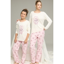 Siyah İnci Pamuklu Bisiklet Yaka Örme Pijama Takım 25241147 Ekru