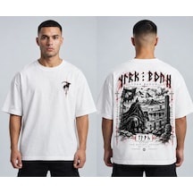 Themgscollective The Mgs Collective Türk Bodun Oversize Baskılı Unisex Siyah T-shirt Beyaz