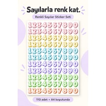 Renkli Sayılar Sticker Seti 110 Adet Parlak Baskı A4 Boyut Çok Renkli