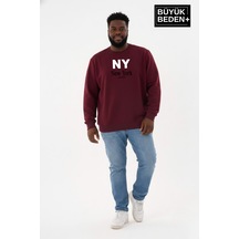 Süperlife Erkek Büyük Beden Ny Newyork Baskılı Bisiklet Yaka İnce Sweatshirt Spr26bsw956-15 Bordo