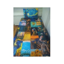 Van Gogh Sanat Eserleri Tasarım Tek Kişilik Yatak Örtüsü Ve Yastık Kılıfı Mavi Sarı Lacivert