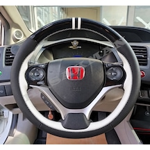 Honda Cr-v Mk4 Dikme Direksiyon Kılıfı Parlak Siyah Beyaz Detaylı Beyaz Çift Yüzük Ve Dikiş 2012-2017