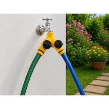 Çift Çıkışlı Vanalı Musluk Adaptörü 1/2" - 3/4" Bahçe Hortumu Y Bağlantı Aparatı Bağımsız Su Kontrolü
