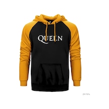 Queen Logo Sarı Reglan Kol Kapşonlu Sweatshirt Sarı