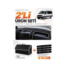 Volkswagen Crafter 2012-2019 Uyumlu Torpido Örtüsü + Deri Bagaj Çantası + Sticker Seti - Siyah Gri