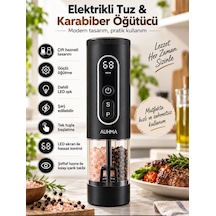 Filizshop Auhma Ahb-15 Akıllı Led Ekranlı Şarjlı Otomatik Tuz Karabiber Öğütücü 3 Hız Ayarlı Seramik Bıçaklı Gümüş - Siyah