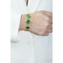 Kadir Jewellery 22 Ayar Altın Kaplama Zirkon Taşlı Ayarlanabilir Zincir Bileklik Çok Renkli