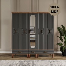 Zen 5 Kapak Ayaklı Tasarım Country Mdf Gardırop Antrasit