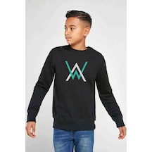 Tshirthane Walker Logo Baskılı Unisex Çocuk Siyah Sweatshirt Siyah