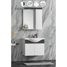 Yıldız 65 Cm Beyaz-antrasit Gri Mat Mdf Seramik Lavabolu Asma Banyo Dolabı Takımı Beyaz - Antrasit