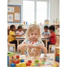 Montessori Ahşap İp Geçirme Oyunu Kuzucuk İnce Beceri Geliştirici Bağlama Ve Düğüm Atma Koordinasyon