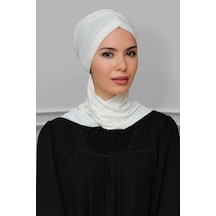 Hürrem Bone Krem Pratik Hazır Geçmeli Tesettür Bone Sandy Kumaş Taçlı Büzgülü (545491015) Krem